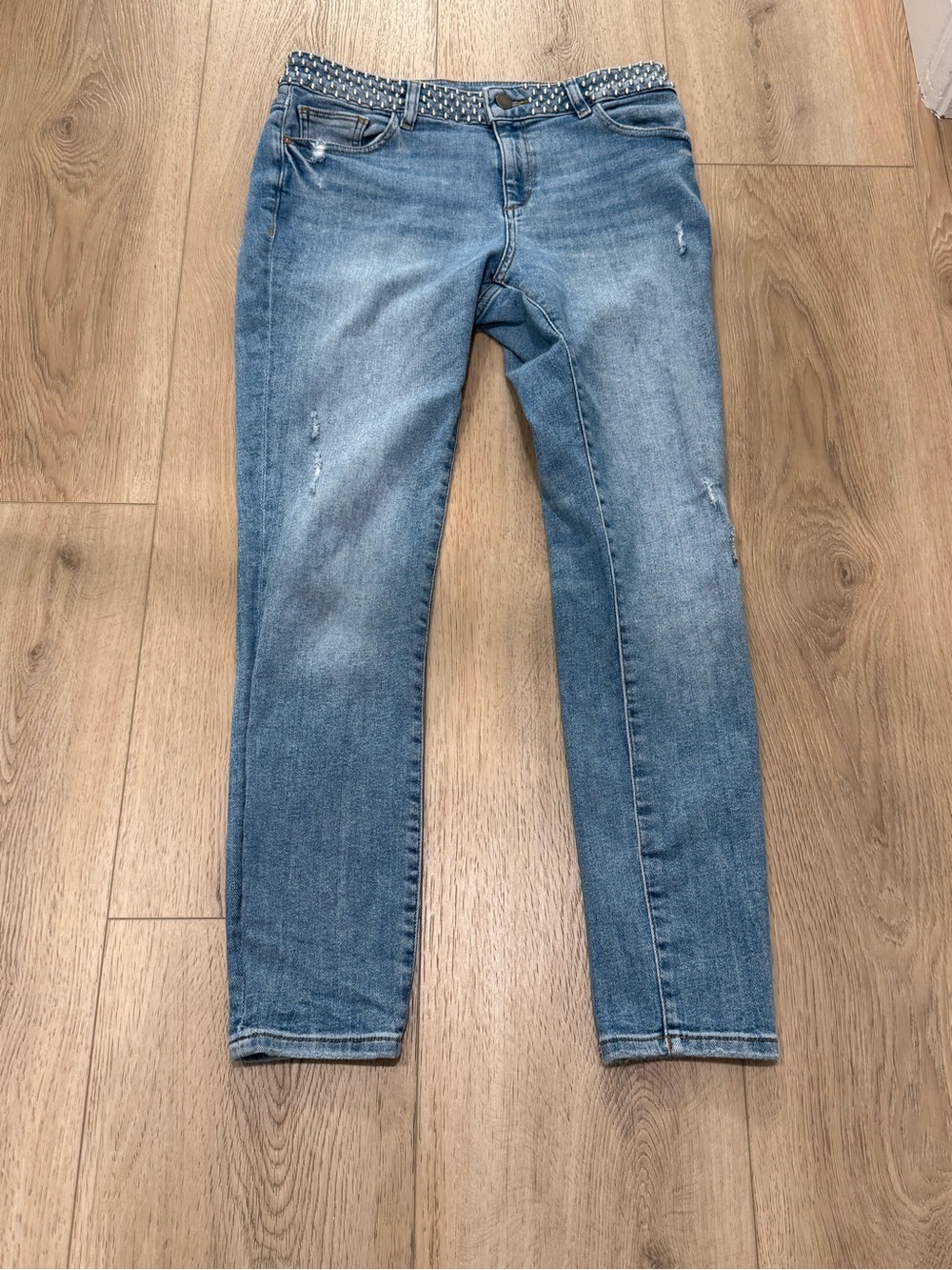 DL1961 Light Blue Skinny Jeans with Studded Waist